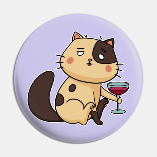 Cute cat with wine Pin