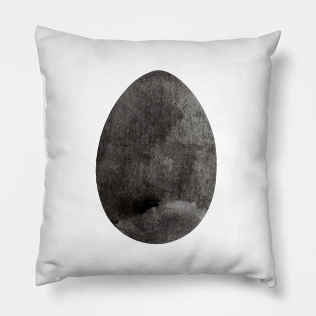 Flat Easter egg symbol. Cooking and food sign. Bird eggshell logo. Monochrome black-white watercolor isolated on white. Design for background, cover and packaging, Easter and food illustration, greeting card. Pillow by Olesya Pugach