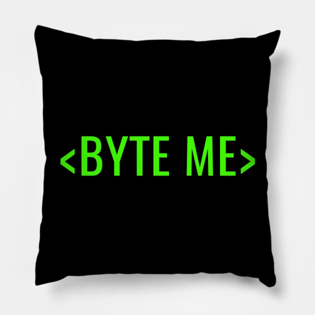 BYTE ME GREEN CODE Pillow by HighBrowDesigns