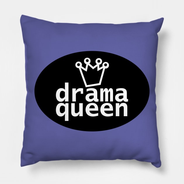 Drama Queen and Crown on Black Oval Pillow by ellenhenryart