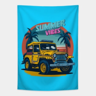 Summer Vibes - Vintage Car retro colors Tapestry