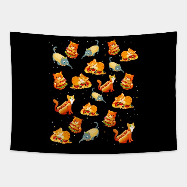 Crazy Space Cat  taco Food Tapestry by CovidStore