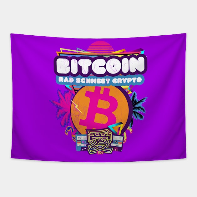 Bitcoin Schweet Crypo Retrowave 80's Retro Digital Currency Tapestry by MapYourWorld