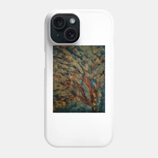 abstract painting of tree with gold leave and copper toned branche with a sky in my favorite colors Phone Case