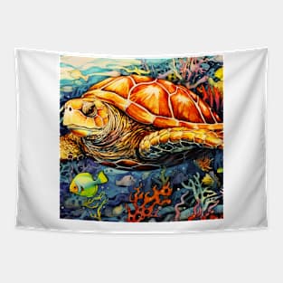 Mesmerizing Colorful Turtle Dive into Vibrant Underwater Art! Tapestry