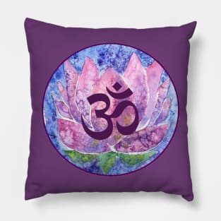 Watercolor Lotus with Ohm Symbol Pillow