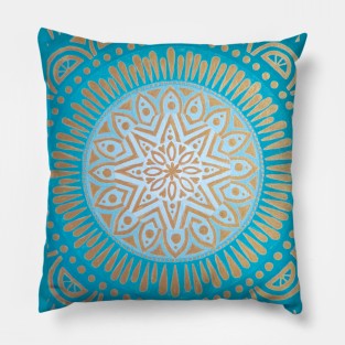 Gold on Aqua Mandala Pillow