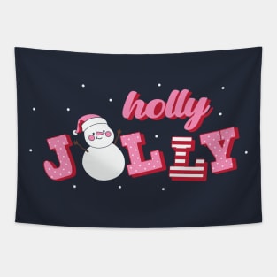 Cute Snowman Holly Jolly Tapestry