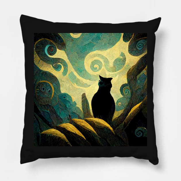 Van Gogh inspired black cat Pillow by StoneyPhenix