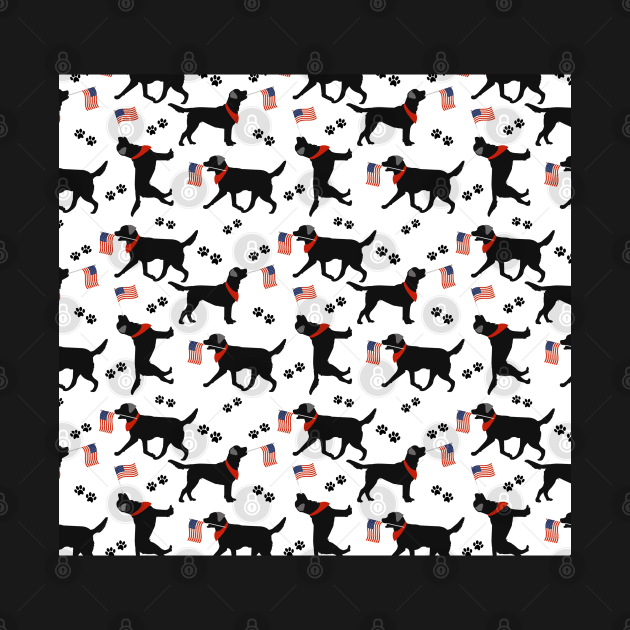 Patriotic Black Lab Pattern Labs with American Flags and Paw Prints Independence Day Memorial Day by JessDesigns