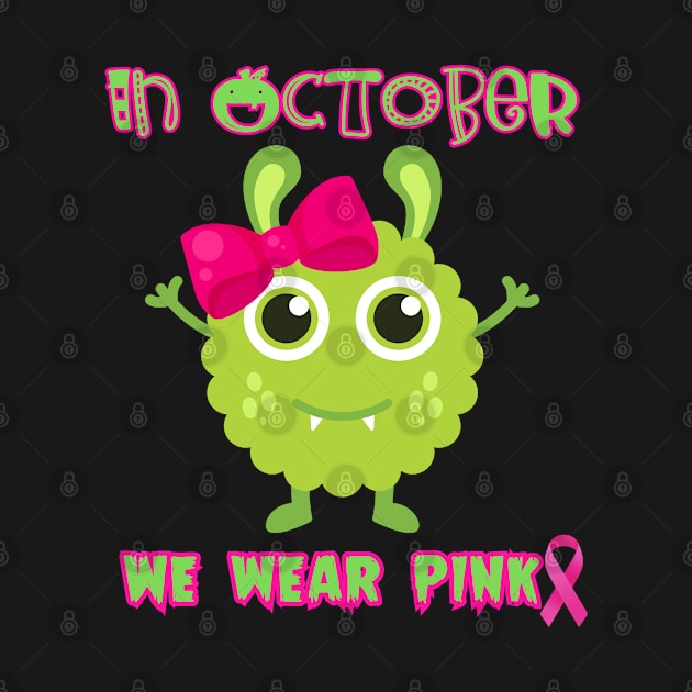 In October we wear pink, breast cancer awareness pink ribbon month by Daisy Blue Designs