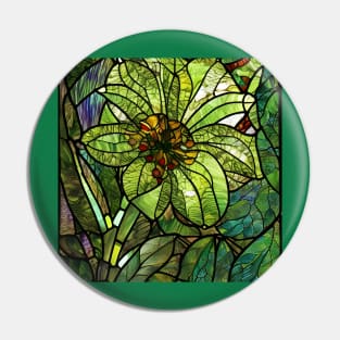 Stained Glass Green Flower Pin