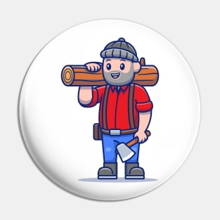 Cute Carpenter Holding Ax And Wood Pin