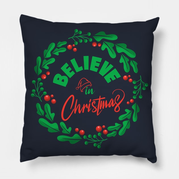 Awesome Gift Believe In Christmas Santa Claus Hat Pillow by teeleoshirts