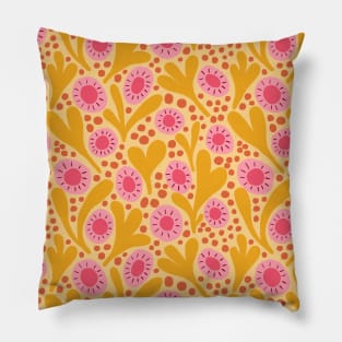 Wild colorful boho floral pattern in mustard yellow and pink Pillow