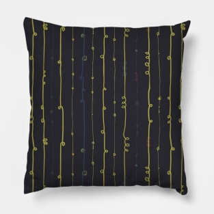 Twirly doodle lines. Lime and blue on black. Pillow