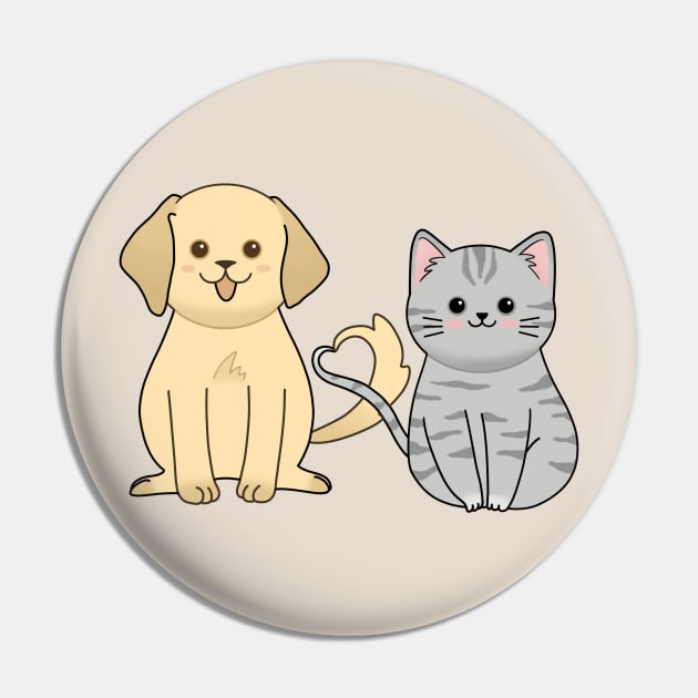 Cute chubby cat and dog with heart tail Pin by ballooonfish