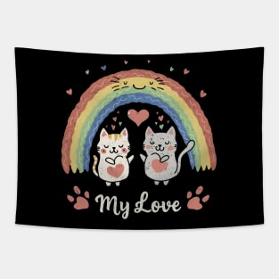 Cute Retro Valentine's Day Kittens with Hearts Tapestry