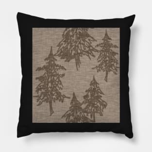 Evergreen Trees - Brown Linen Texture Pillow