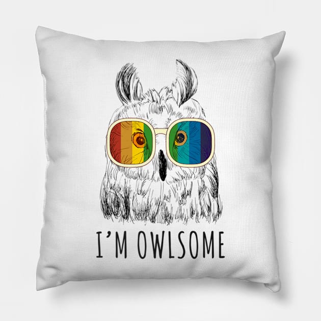 Im Owlsome Cute Love Owl Design Pillow by Owl Is Studying