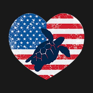 American Flag Heart Love Turtle Usa Patriotic 4Th Of July T-Shirt