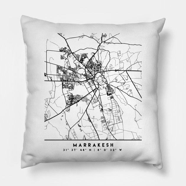 MARRAKESH MOROCCO BLACK CITY STREET MAP ART Pillow by deificusArt