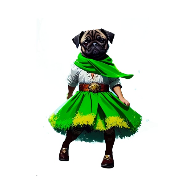 Cheerful Pug in Green Tracht Doing a Traditional Alpine Dance by fur-niche