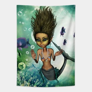 Sweet little mermaid in the deep ocean Tapestry