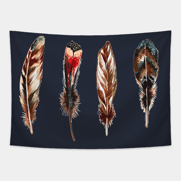 Colorful Feather Watercolor Tapestry by Mako Design 