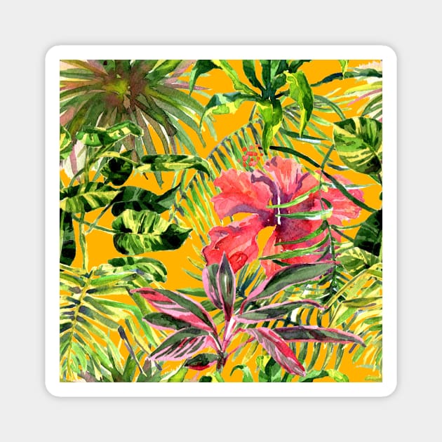 Watercolor tropical leaves and plants Magnet by Olga Berlet