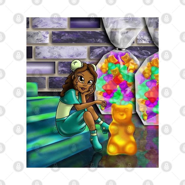 African American Girl and Gummy Bears by treasured-gift