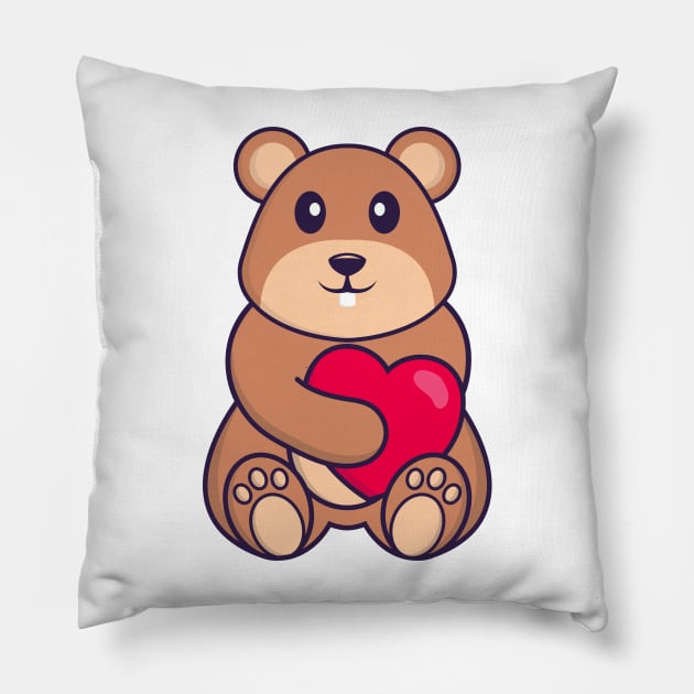 Cute squirrel holding a big red heart. Pillow by kolega