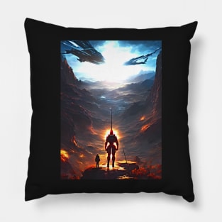 Human/Alien War - A War Torn Journey - AI Generated Sci Fi Concept Art - Pillow