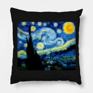 8 bit Starry night painting Pillow