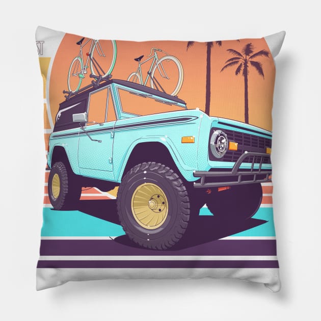 Gold Coast Bicycle Club Pillow by JoeJaroArt