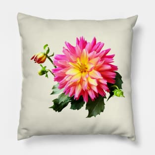 Vivid Pink and Yellow Dahlia Pillow