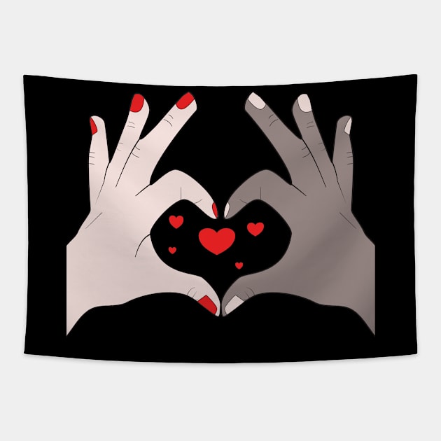 Hands Making Heart Shape Love Sign Language Valentine's Day Tapestry by Okuadinya