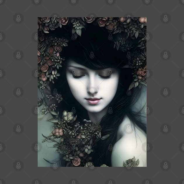 Floral Somberness: A Dark and Enchanting Portrait of Beauty and Mystery by Christine aka stine1