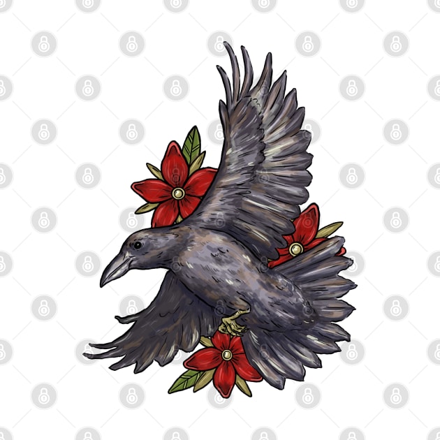 Raven With Flowers by Jewelia