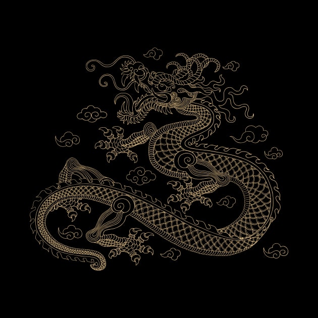 Gold Chinese Dragon by MaiKStore