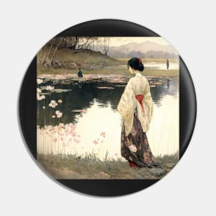 Ukiyo-e Japanese Art - Woman Standing by the Shore Pin