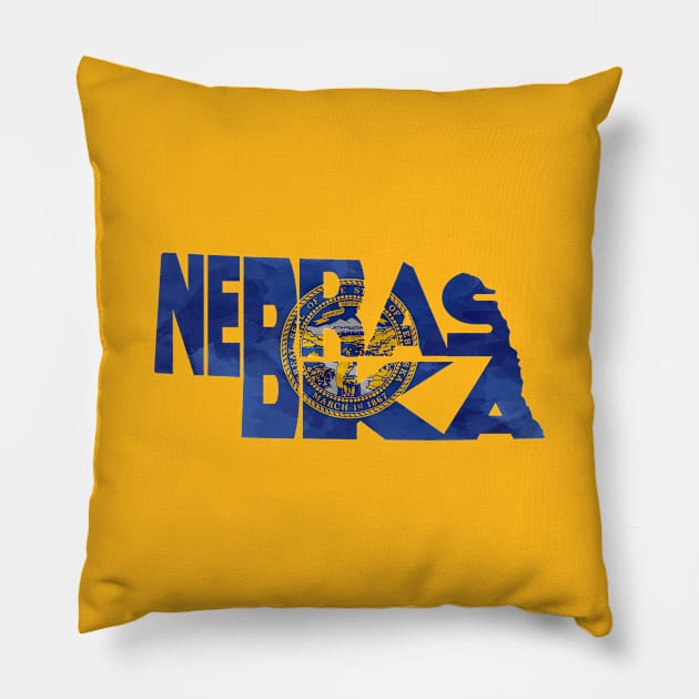 Nebraska Typo Map Pillow by inspirowl