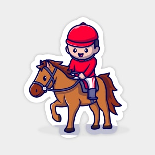 Cute People Riding Horse Magnet