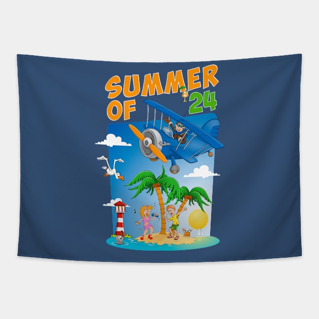 The summer of 2024 - funny and colourful illustration Tapestry by Stefs-Red-Shop