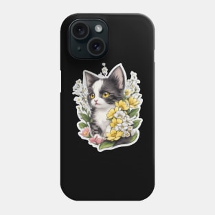 Cute black and white kitten in watercolour Phone Case