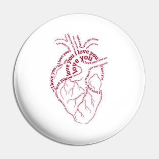 Red human heart with text "I love you" Pin