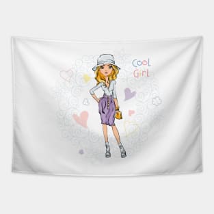 Cute beautiful girl in a skirt and hat Tapestry
