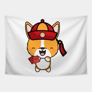 Cute corgi ready for lunar new year Tapestry