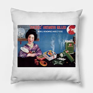 Mosquito Killer Insecticide Kimono Woman Vintage Japanese Advertisement Pillow