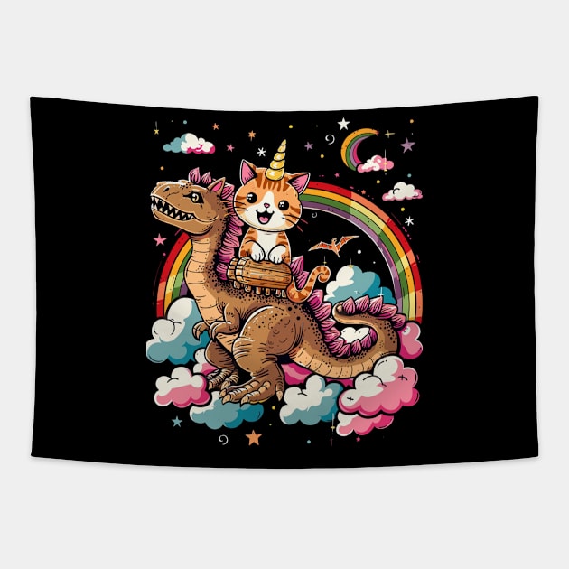 Cat Dinosaur Pounce Tapestry by Tosik Art1